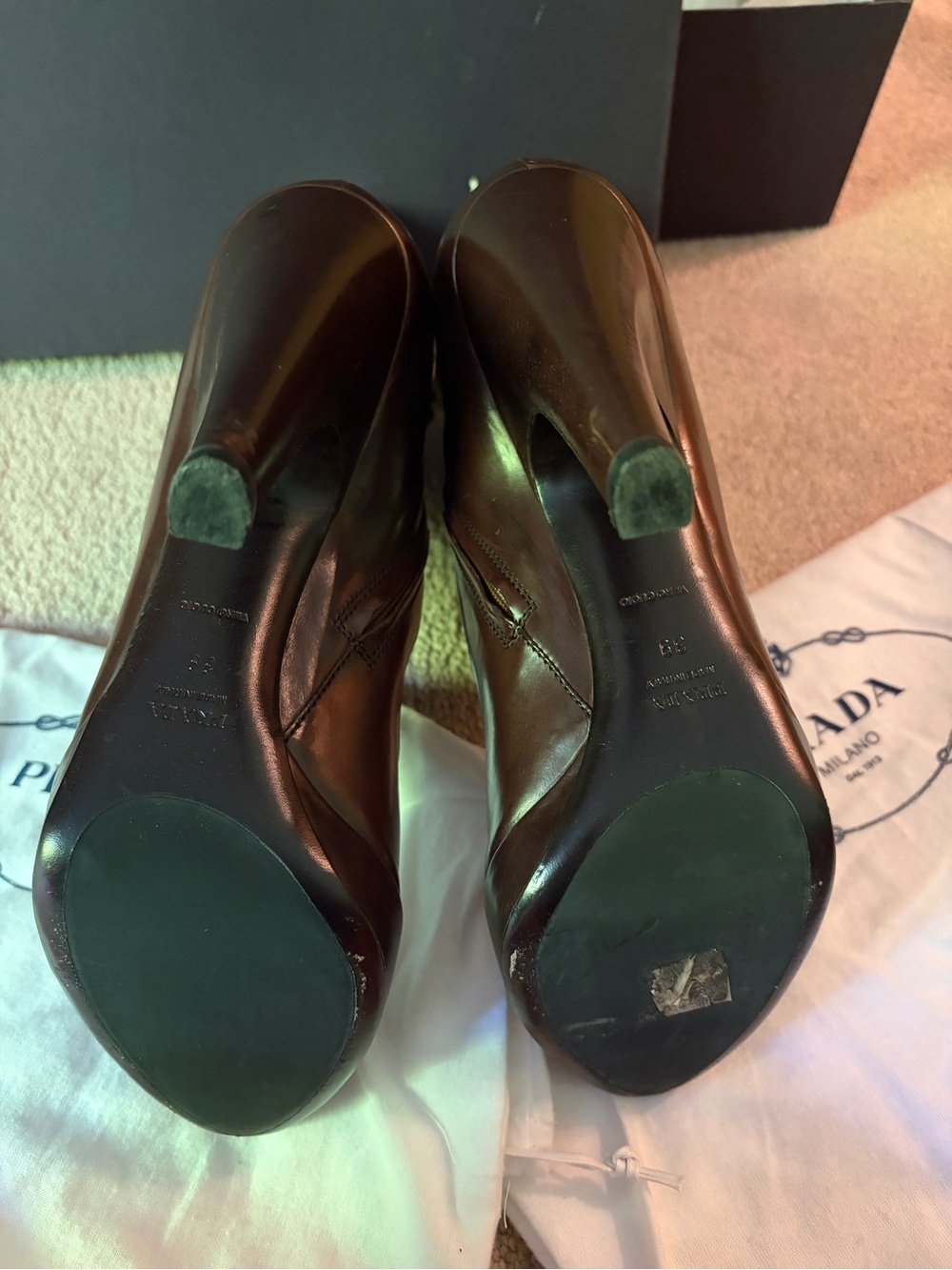 Prada Dark Brown Leather Platform Ankle Boots - Picture 5 of 8